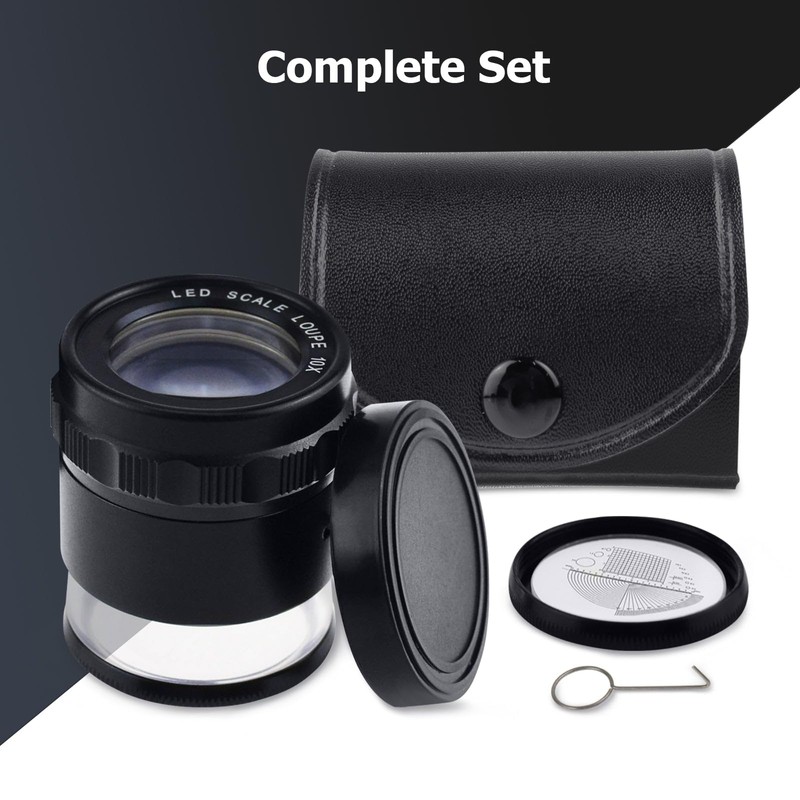 10X Illuminated Jewelers Loupe Magnifier with Interchangeable Reticle Scale, LED
