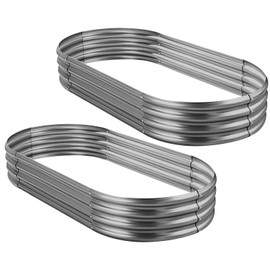 Land Guard 2Pcs Galvanized Raised Garden Bed Kit, Galvanized Planter Oval Large Metal Raised Garden Boxes Outdoor for Vegetables (Modern Grey)