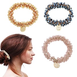 HAPVITAL Hair Rubber [Set of 3] Hair Accessories, Stylish Hair Accessories, Hair Elastic Fashion, Office, Work, Adult, Simple, Trend, Accessories, Simple, Trend, Stylish, Cute, Gift (Gold Medal