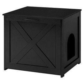 Dwanton Cat Litter Box Furniture Hidden, Cat Litter Box Enclosure, Reversible Entrance Can Be on Left or Right Side, Indoor Cabinet, Wooden Washroom, End Table, Nightstand, Black, 23.6" L