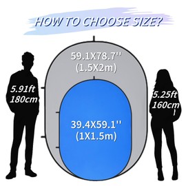 3.3 * 5 Ft Collapsible Backdrop Gray Blue Pop Up Screen with Carrying Bag, Double Sided Foldable Backdrop Portable Background for Photography Auditions Headshots Gaming Streaming Video Calls