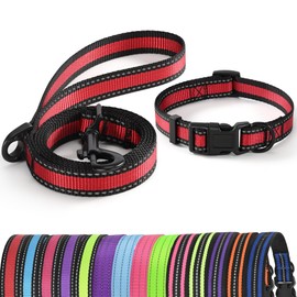Mile High Life Reflective Dog Collar & Leash - Adjustable (Red, Large Pack of 2)