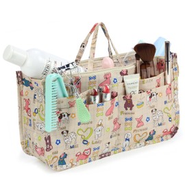 Cosmetic Bag for Women Cute Printing 14 Pockets Expandable Makeup Organizer Purse with Handles (Dog)
