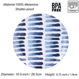 KX-WARE Blue Stripe Melamine Plates, 10.5-inch Dinner Plates set of 6