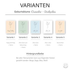 Personalisierte Geburtstagskarte mit Geburtsblume ‚Äì Einzigartige, handgemachte Gru√ükarte f√ºr Kinder und Erwachsene ‚Äì Perfektes Geschenk f√ºr besondere Anl√§sse und Jubil√§en (Dezember Stechpalme)
