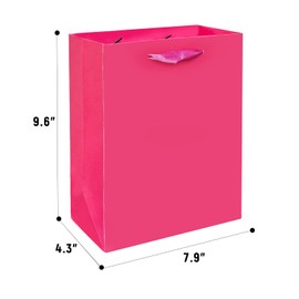 Gcardist Bright Pink Gift Bags with Tissue Paper for Wedding, Birthday, Party Supplies-7.9"x4.3"x9.6" Medium Size Cardboard Gift Bags（5pcs Bags +10pcs Tissue Paper ）