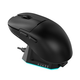 AJ159P MC Triple Mode (2.4G/Wired/Bluetooth 5.2) Gaming Mouse, 12000 DPI, 56g Ultra-Light, Magnetic RGB Charging Dock, Programmable 6 Buttons, Ergonomic Design for Computer Laptop PC, Black