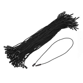 sourcing map Pack of 100 Cotton Hanging Tags Cord Snap Closure Loop Price Tag Fastener Plastic Labels Ties Black 7.8 Inches