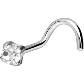 PIERCINGLINE 925 Sterling Silver Nose Piercing | Encased Crystal | Piercing Nose Stud, Silver, Crystal