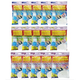 x15 Disposable Wardrobe Dehumidifier Hanging Bags - Specially Designed to Remove Moisture from Wardrobes Absorbs Damp, Moisture & Condensation Fast & Effectively (x5 Citrus x5 Lavender x5 Fresh Linen)