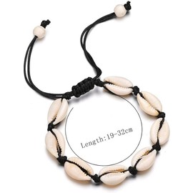 2 Pcs Adjustable Shell Bracelets Anklets Natural Cowrie Shell Beads Seashells Ankle Jewelry For Men Women (White&Black)