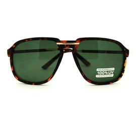 Unisex Retro Sunglasses Oversized Square Arched Aviators Tortoise (Green Lens)