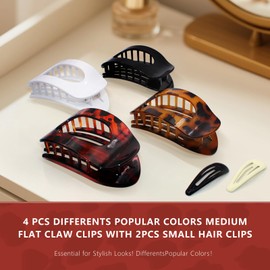 4 PCS Flat Hair Clips - Round Flat Claw Clips for Women and Girls - Strong Hold Grip French Hair Clips for Thick Thin Hair - Stylish Medium Classic Accessories Hair Barrettes (4PCS-Color-1)