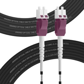 FLYPROFiber 10 m OM4 LWC Fibre Optic Cable Armoured LC/UPC to LC/UPC 50/125um, Fibre Optic Cable Outdoor Uniboot Duplex Multimode 40GB/100GB, 10m-200m, 3mm LSZH