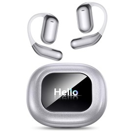 EUQQ Ultra Open-Ear-Headphones Wireless Bluetooth - Ergonomic Pro Bone Conduction Earbuds with Soft, Airy Silicone Design, Over-The-Ear Earbuds for Running and Workouts, Silvery White