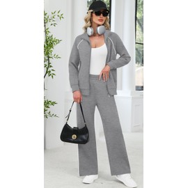 XIEERDUO Plus Size 2 Piece Outfits for Women Lounge Sets Fall Workout Long Sleeve Tracksuit Winter Zipper Sweatsuit Sweat Track Suit Athleisure Active Wear Matching Wide leg Sweatpants Grey XXL