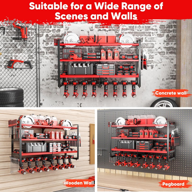 POKIPO Upgrade Large power tool organizer Wall Mount,4 Layers Heavy