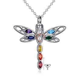POPLYKE Dragonfly Urn Necklace for Ashes Sterling Silver 7 Chakra Dragonfly Cremation Necklace Jewelery for Women Girls