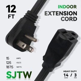 EP 12 Ft Heavy Duty Appliance Extension Cord - 14 Gauge 3 Prong SPT-3 Cable Wire, Ideal for Air Conditioners, Refrigerators, and Major Appliances - Indoor Use, Black