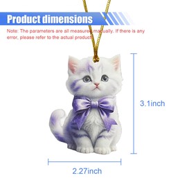 2D Flat Cat Car Rear View Mirror Charm, Acrylic Car Rear View Mirror Hanging Ornament, Christmas Tree Decoration Present, Auto Interior Pendant Accessories for Window (Purple Cat)