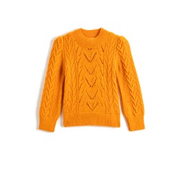 Koton Girls's Cable-Knit Sweater Long Sleeve Stand-Up Neck Pullover, Orange (207)