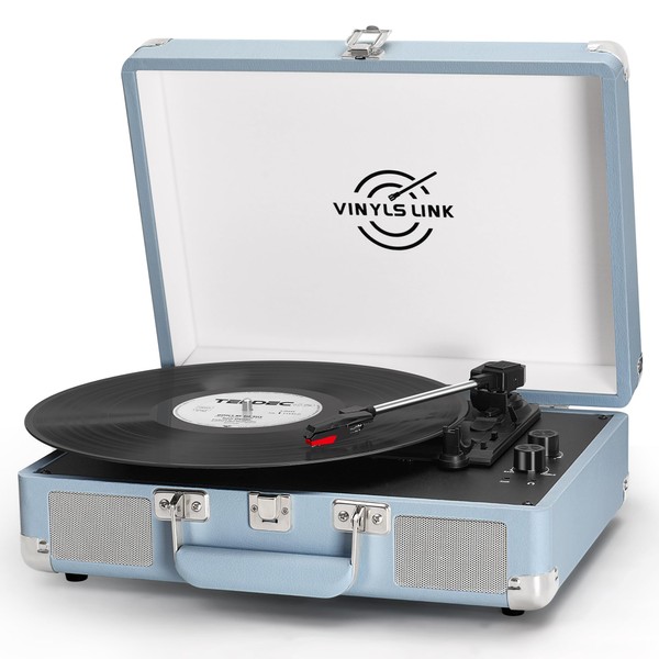 VINYLS LINK Vinyl Record Player, Portable Suitcase Turntable with Bluetooth