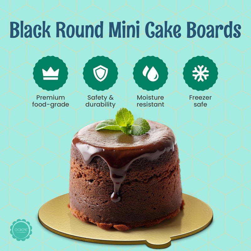 O'CREME Gold Round Mini Cake Boards with Tab – 3-1/4
