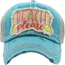 Beach Please Women's Mesh Baseball Hat, Turquoise