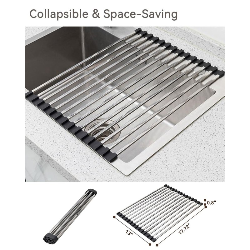 Hemompito 17.72" Dish Drying Rack Over The Sink, 304 Stainless