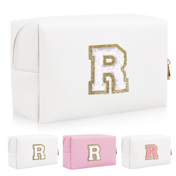 Personalized Initial Letter Patch Makeup Bag, Preppy Chenille Letter Cosmetic