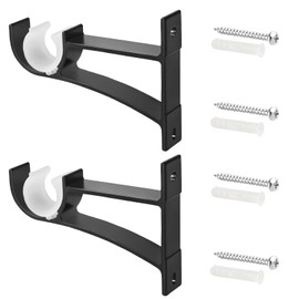 2 Pack Heavy Duty Curtain Pole Brackets – Wall Mounted Curtain Pole Hooks for 25mm to 28mm Rods, Black Aluminium Alloy Holders