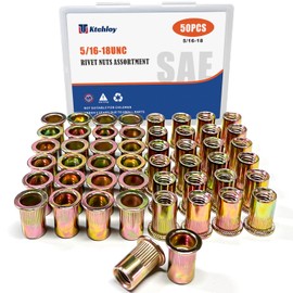 Rivet Nut, Ktehloy 50Pcs 5/16"-18UNC Carbon Steel Flat Head Rivnut Threaded Insert Nut, Zinc Plated Carbon Steel Nut Inserts, Knurled Body (5/16"-18)