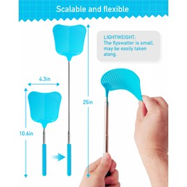 Wapodeai 2 Pack Fly Swatters Heavy Duty Set, Telescopic Fly Swatter, Stainless Steel Handle for Flyswatter (Blue)