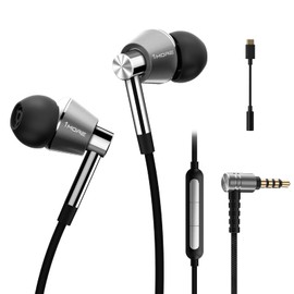1MORE Triple Driver Earphones Wired with Type-C Adapter 3.5mm In-Ear Headphones with Mic and High Resolution (Silver)