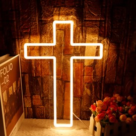 whungfa Christ Jesus Cross Neon Sign for Wall Decor USB Powered Dimmable Led Light Up Signs for Bedroom Men Cave Christening Day Baby Shower Decor Xmas Easter Christian Gifts for Religious Kids