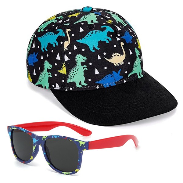Toddler Sunglasses 2-3 Years, Boys Sun Hat with Dinosaur Sunglasses,