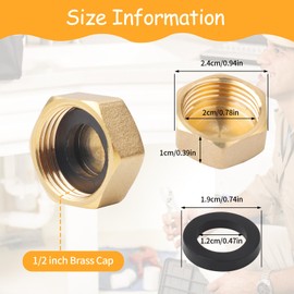 6PCS Brass Blanking Cap,Female Blanking Stop Cap,Hex Brass Blanking Nut Caps,Brass Cap,Plumbing Fittings for Washing Machine Radiator Valve faucets Tap (1/2 inch)