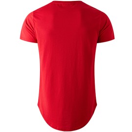 KLIEGOU Mens 100% Cotton Hipster Hip Hop Longline Crewneck T-Shirt (66 Red M)