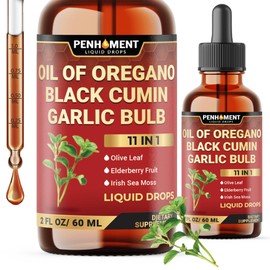 PENHOMENT 11in1 Oil of Oregano Drops with Vitamin D3 & K2, Garlic, Olive Leaf, Black Cumin, Elderberry, Sea Moss, Ashwagandha & Ginger - Immune Support - 2 Fl Oz - 60 Days