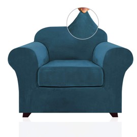 PrinceDeco 2 Piece Chair Cover Velvet Chair Slipcovers Soft Armchair Cover Furniture Protector with Arms Width Up to 49 Inch Chair Sofa Cover with Individual Cushion Covers(Small, Deep Teal)