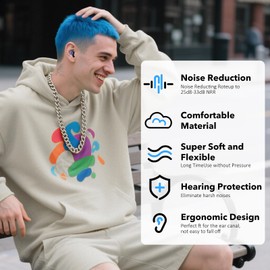 Concert Ear Plugs, 2-Pack Reusable Soft Noise-Reducing Ear Plugs for Motorcycle Wind Noise, Everyday Noise Relief with Clear Speech for Festival,Social Gatherings, Deep Focus, and Sleep (Red*2)