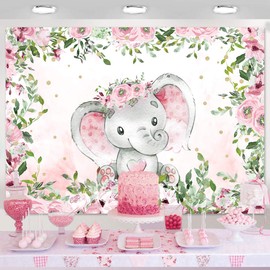Sensfun - Telón de fondo de elefante para baby shower con diseño floral, color rosa, acuarela, elefante, pequeño maní, es una niña, decoración de baby shower, suministros de fotografía, fondo de mesa,