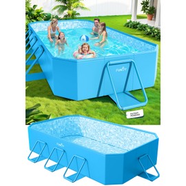 FunBy Large Foldable Pool, Foldable Swimming Pool, Large Foldable Pool for Adults, Non-inflatable Pool,Oversize Thickened Collapsible Pool, Kids pool for Backyard,Mosaic Design 108"x68"x20"-Light Blue