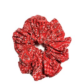 Bandana - 7 inch Jumbo Scrunchie - Poly Cotton Floral Print Fabric - Vibrant Red with White Black - Made in Texas USA