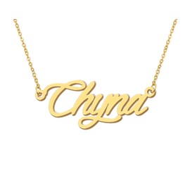 18k Gold Plated Chyna Name Necklace Initial Pendant Charm Stainless Steel Jewelry for Womens Moms