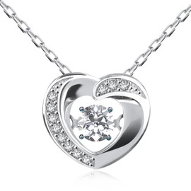 HOH-Tech Heart Necklaces for Women 925 Sterling Silver Heart Pendant Zircon Necklace Heart Jewelry Chrismas Valentine's Wedding Birthday Anniversary Mothers Wife Gifts for Her-Color J