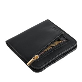TAN.TOMI Women's Small Purse, Women's Small Faux Leather Wallet with Multiple Card Slots, Mini Wallet for Credit Cards, Banknotes, Coins, Black.b, Minimal