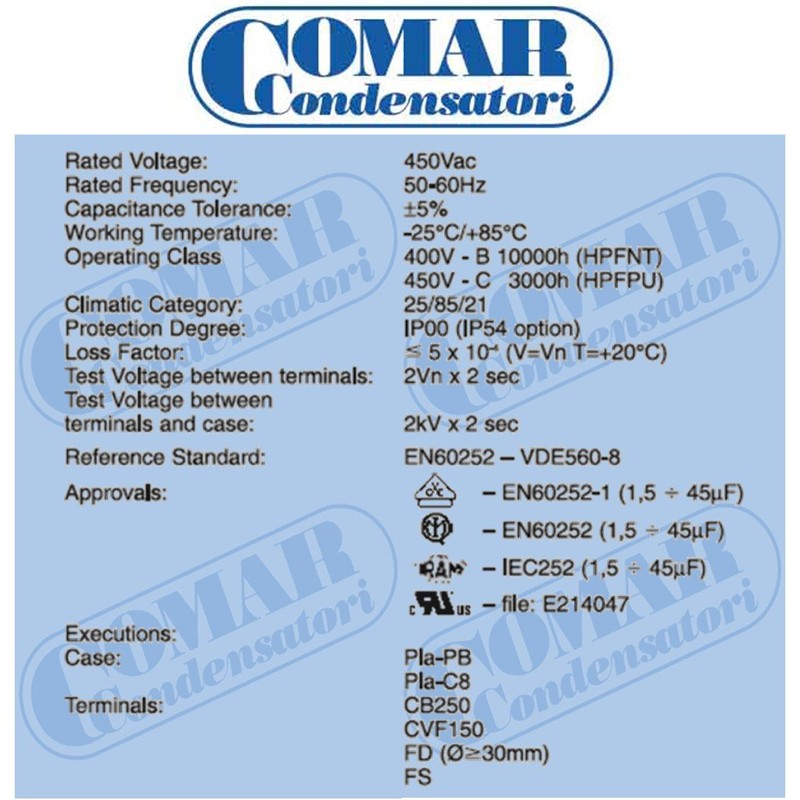 Made in Italy Motor Comar Condenser Capacitor MK 15UF -