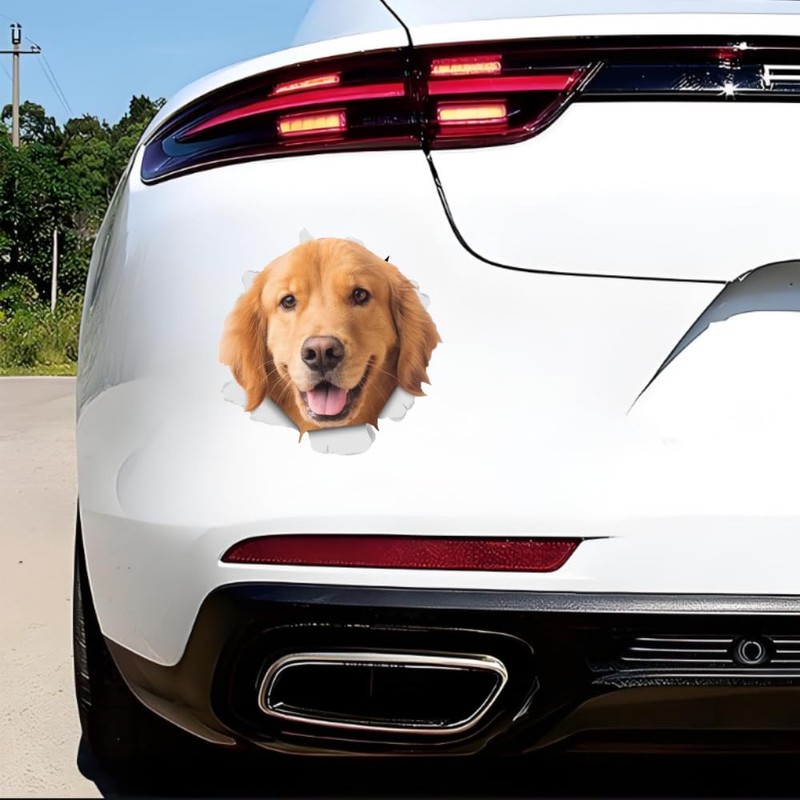 Golden Retriever Sticker, 3D Breakthrough Effect, Reflective, Waterproof, Funny Decoration