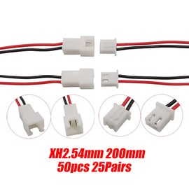Cermant 50Pcs 25Pairs 2Pin XH2.54mm Mini Micro Male and Female Connection Cable Plug with 22AWG Red Black Terminal Connector Wire Cable 200mm